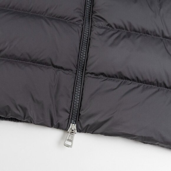 Moncler Grey Down Jacket | Wool Knit Sleeves, White Stripes, 90% White Duck Down - Picture 5 of 9